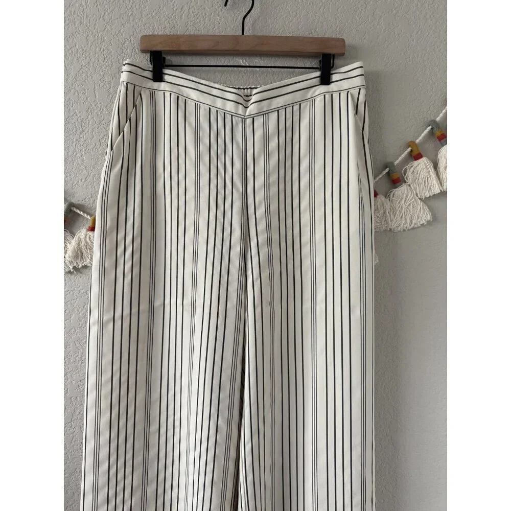 Long Tall Sally Pin Striped Wide Leg Pull On Trouser Pants Nautical Coastal 12 - Picture 3 of 9